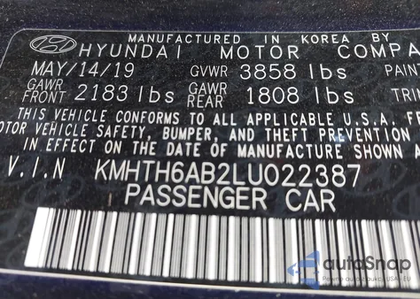 2020 Hyundai Veloster Turbo z USA, uszkodzony, nr VIN KMHTH6AB2LU022387